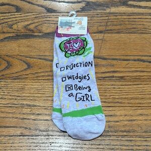 Blue Q Being a Girl Sock Fun Graphic Socks with Green and Gray Accents